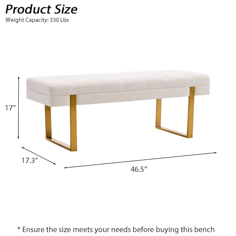 Upholstered Bedroom Bench Tufted Entryway Bench Modern End of Bed Bench Dining Bench with Gold/Black Metal Legs for Window