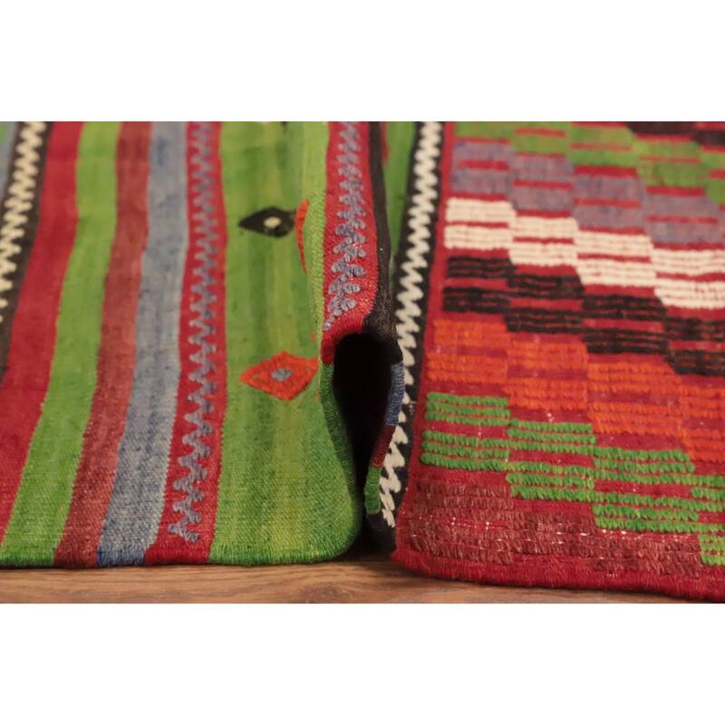 Hand Woven Oriental 100% Wool Carpet Southwestern Tribal Multi-Colored Kilim Area Rug - 10' 4'' X 5' 8''