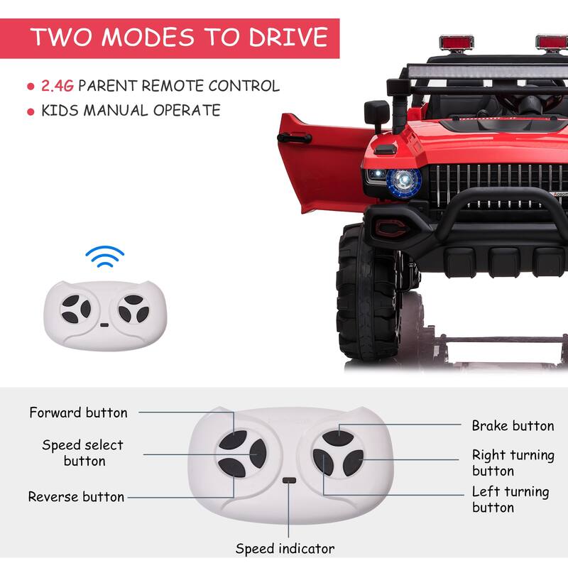 Kids Electric Truck Car Ride-On with Remote Control, Dual Seat Belts, Siren, Music, and Shock-Absorbing Suspension