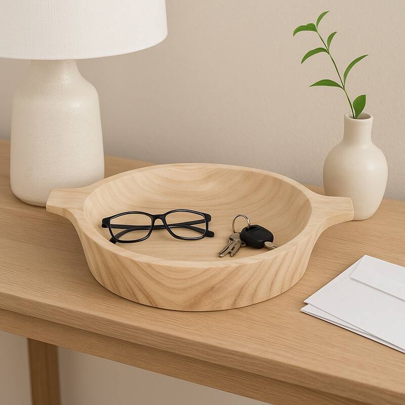 Oval Wooden Decorative Bowl with Handles - Home Decor - 16", Brown - 16.0"