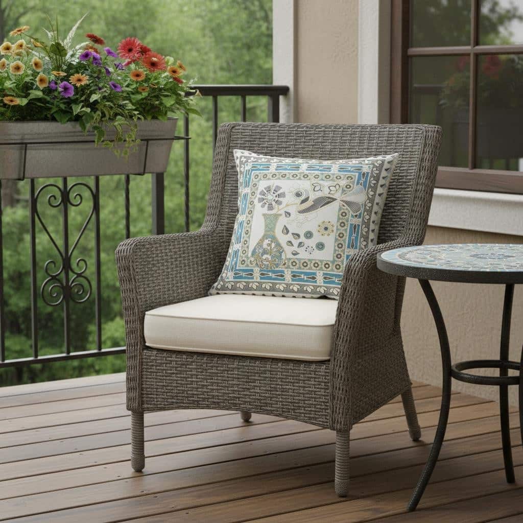 HomeRoots 20" x 20" Off White Bird Blown Seam Floral Indoor Outdoor Throw Pillow - 20.00' X '5.00' X '20.00