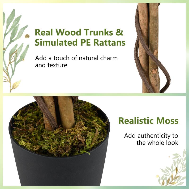 Gymax 5 FT Tall Artificial Cherry Blossom Tree Faux Flower Plant in