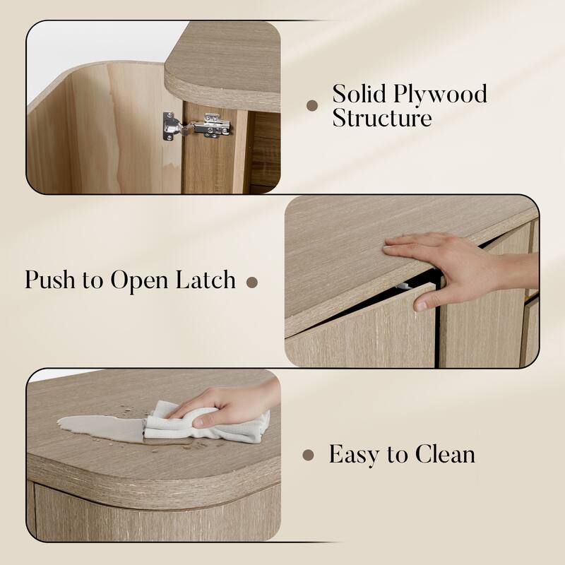 Light Oak Sideboard Buffet Cabinet with 4 Drawers & 2 Doors, Push-to-Open System, Waterproof Surface & Anti-Tip Kit Dresser