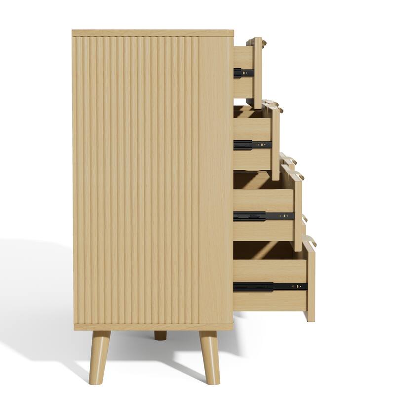 Gymojoy 8 Drawer Fluted Dresser for Bedroom, Modern Wave Pattern Wood Chest with Gold Handles, Boho Storage Dresser