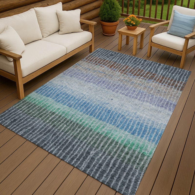Machine Washable Indoor/ Outdoor Contemporary Stripes Chantille Rug