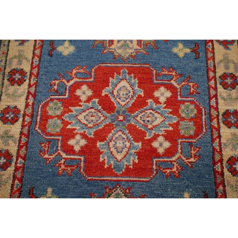 Blue Traditional Kazak Foyer Rug Hand-Knotted Wool Carpet - 2'1" x 3'1"