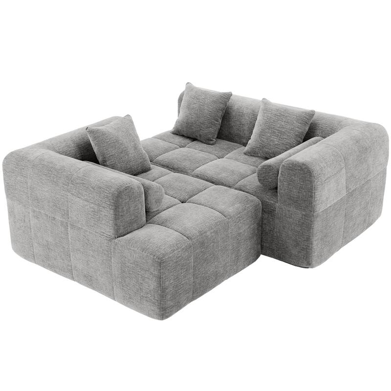 L-Shaped Sectional Sofa with 2 Side Pockets, Full-Compressed Modular Sofa Free-Combined Sofa, Comfy Chenille Deep Seat Sofa