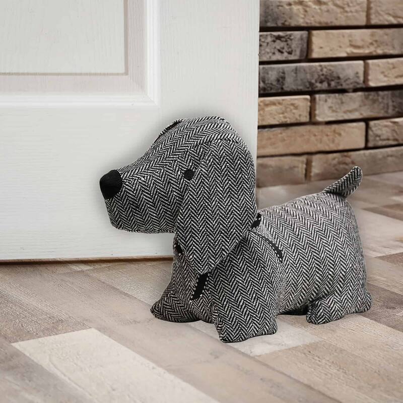 3D Dog Fabric Weighted Bag Door Stop 2.3 lbs Black White - 7"H x 10.8"L x 4.6"W