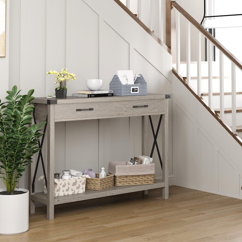Sofa Table with Storage Shelf Side Design Accent Wood Entryway Table