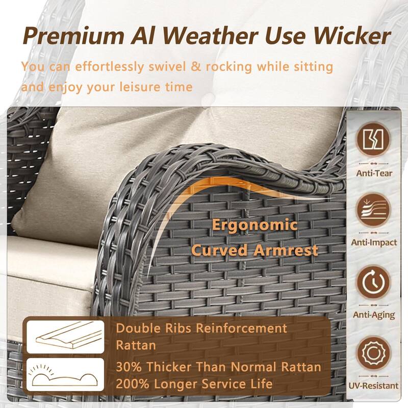 8 Pieces Patio Furniture Sets with Swivel Chairs and Storage Ottoman