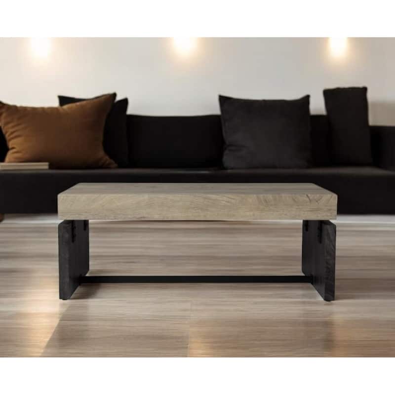 HomeRoots 44" Natural And Black Chunky Wood With Iron Coffee Table - 43.5' X '17' X '23.75 - Natural