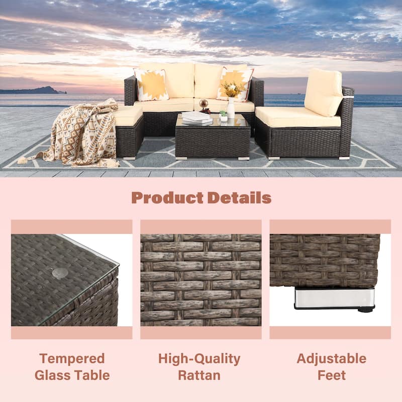 Vrakae Oversize 5 Piece Outdoor Patio Rattan Wicker Sectional Set