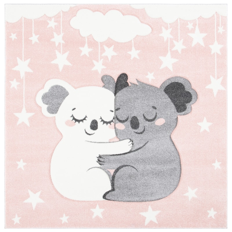 SAFAVIEH Carousel Kids Iana Koala Hug Rug - 5'3" Square - Pink/White - Square