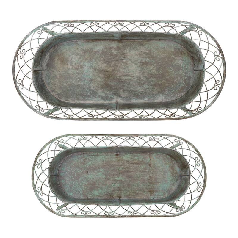 SAFAVIEH Kaya Victorian Scroll Iron Outdoor Planter Set of 2 - 28.4" W x 15.4" D x 32.7 H - 28Wx32Dx15H