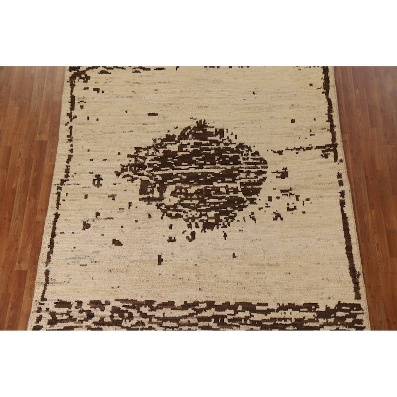 Tribal Moroccan Oriental Wool Area Rug Hand-knotted Dining Room Carpet - 6'11" x 9'8"