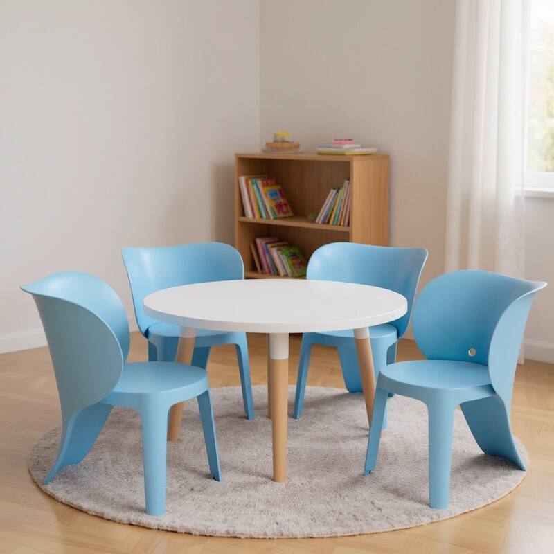 HomeRoots Set Of Four Blue Heavy Duty Plastic Juvenile Chairs - 15.70 in. x 21.90 in. x 18.90 in. - Blue - 15.70 in. x 21.90 in. x 18.90 in.