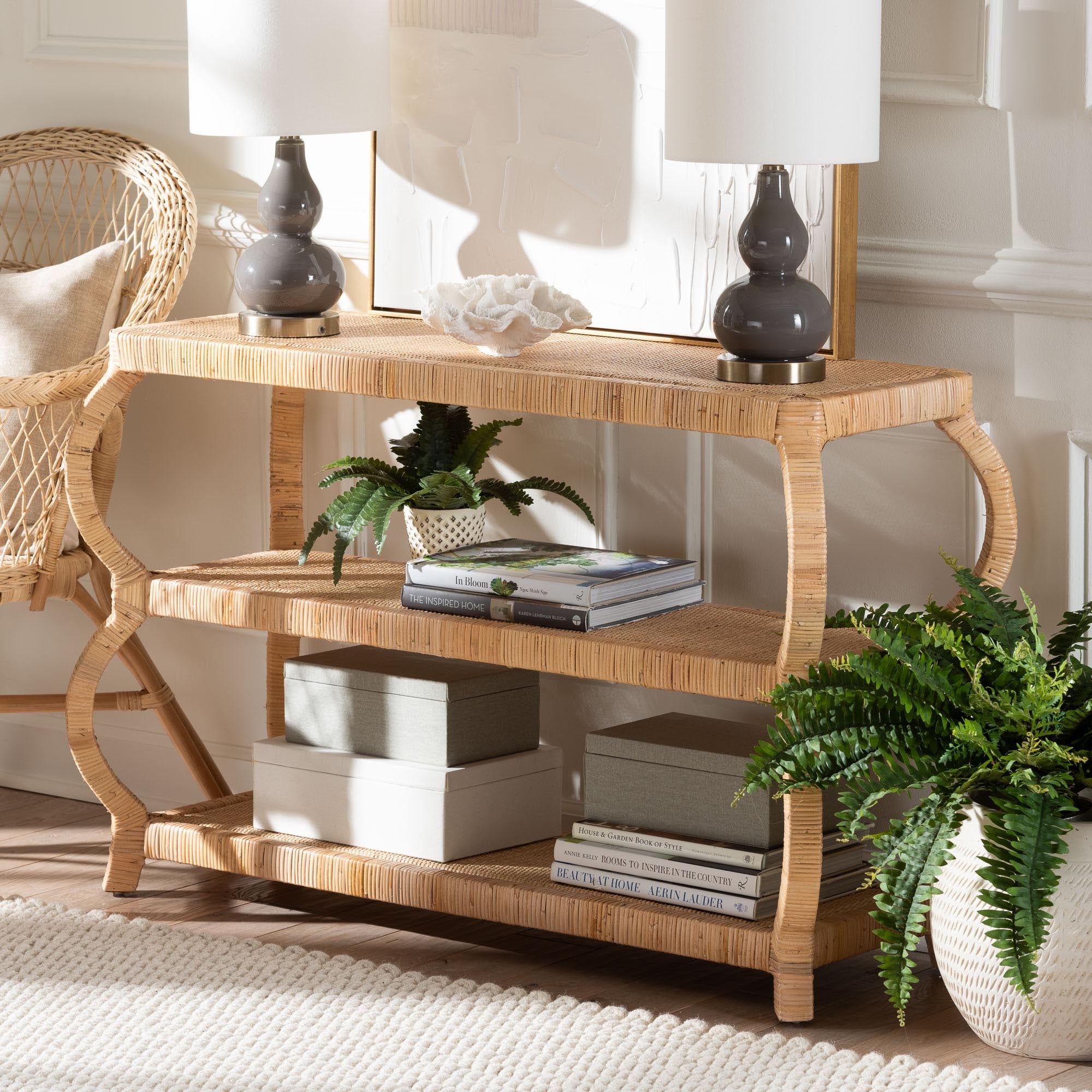 Sofa Table Boho Entryway Table, Rattan Console Table, Wood