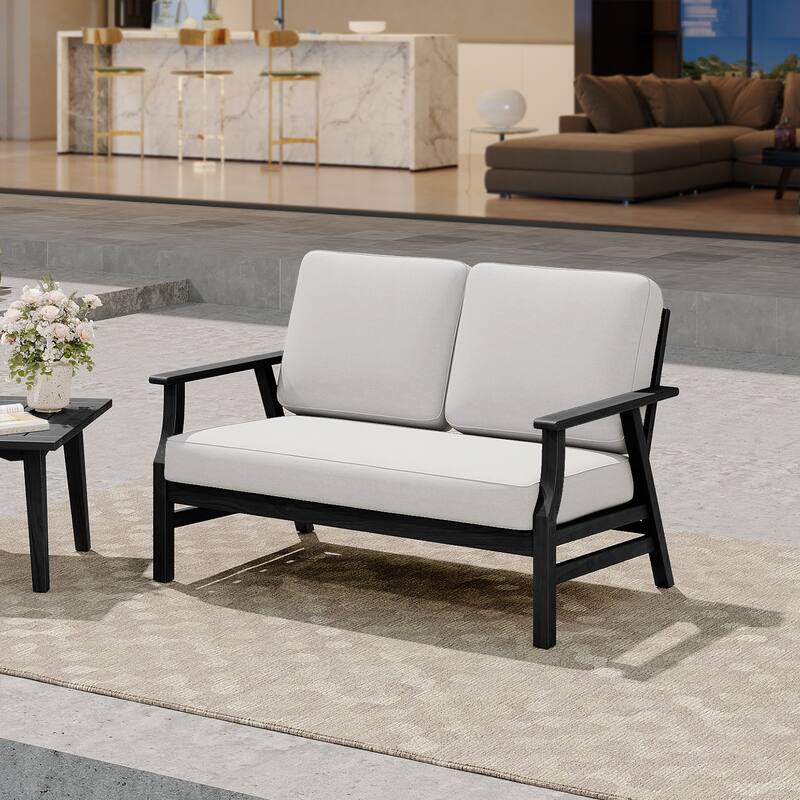 Casual Wood Cushioned 5-Piece Outdoor Patio Conversation Set