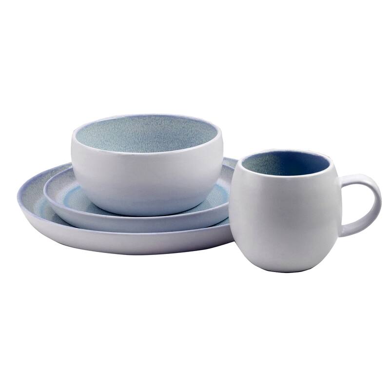 Elama Mocha 16 Piece Stoneware Dinnerware Set in Blue