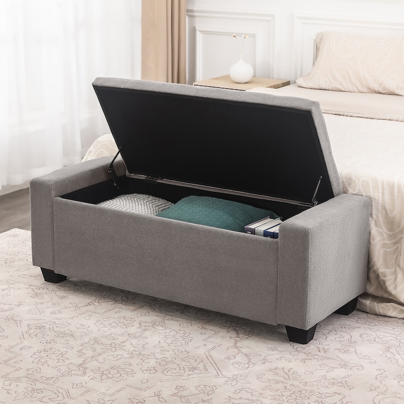 Adeco Rectangle Storage Ottoman Bench for Living Room, Bedroom