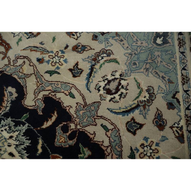Hand Knotted Oriental 100% Wool Carpet Traditional Floral Navy Blue & Blues Nain Area Rug - 10' 4'' X 8' 0''