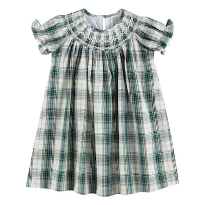 Lil Cactus Christmas Tartan Smocked Bishop Dress