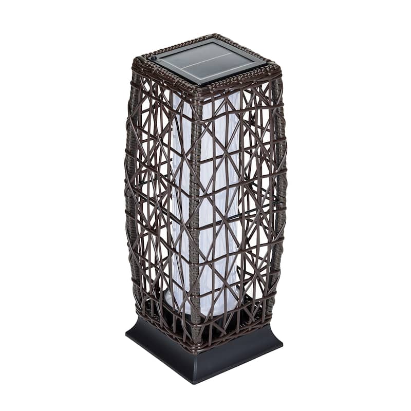 Solar Floor Lantern Outdoor Wicker Light with LED 7"x19" Weatherproof