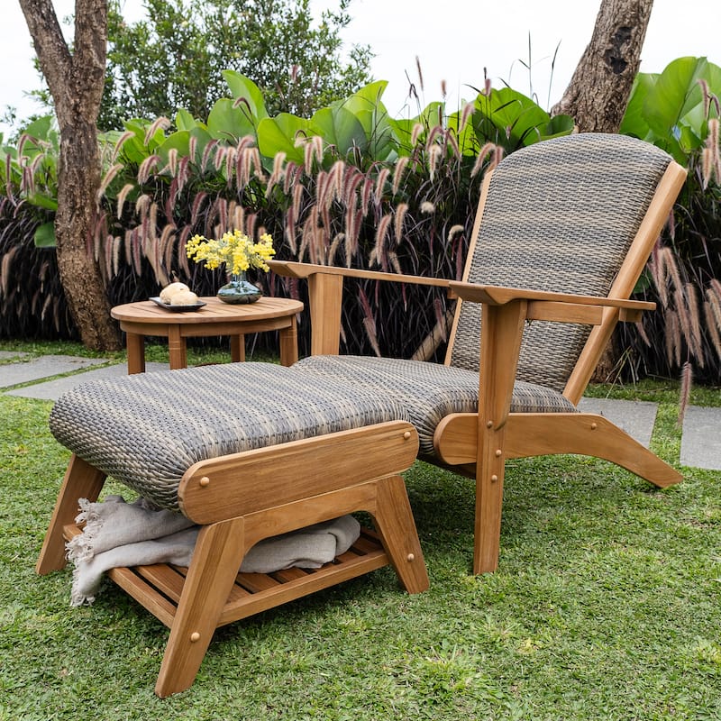 Cambridge Casual Camden Teak Patio Adirondack Chair Set with Padded Woven Seat - FREE Patio Cover