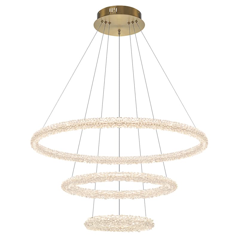 Modern Gold 3-Light Tiered Crystal LED Chandelier, Dimmable - Dia.27.56-in - Dia.27.56-in