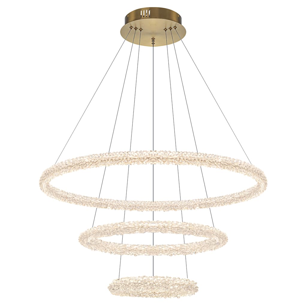 Modern Gold 3-Light Tiered Crystal LED Chandelier, Dimmable - Dia.27.56-in