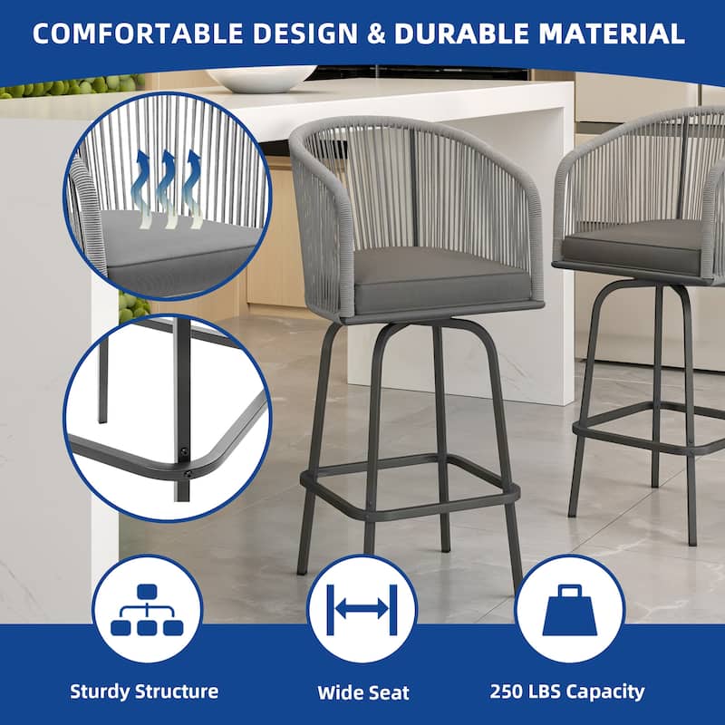 44.2" Patio Woven Swivel Bar Stools Set of 4 Bar Chair - 21.7"L x 19.7"W x 44.1"H
