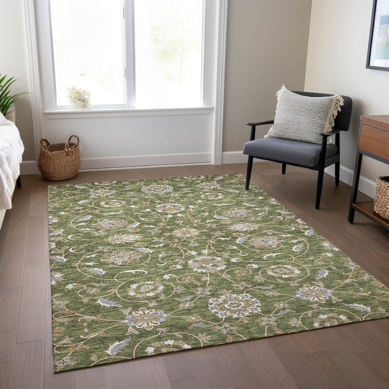 Machine Washable Indoor/ Outdoor Traditional KashanChantille Rug