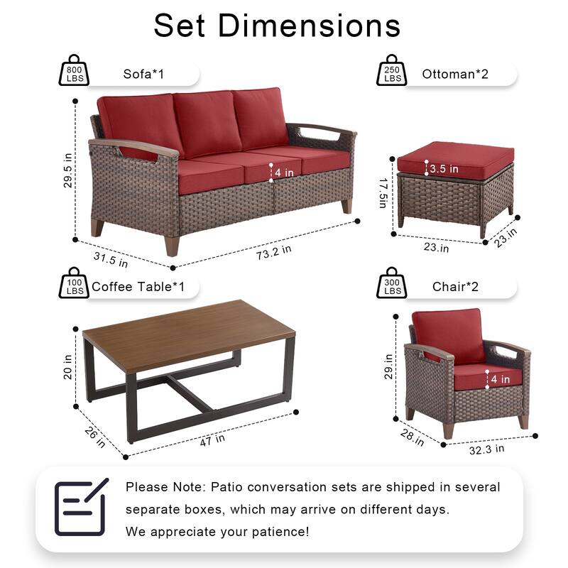 Pocassy Outdoor Brown Wicker Funitre with Cushion Set