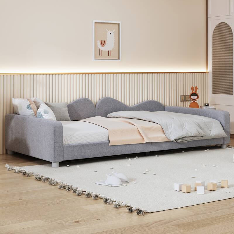 Sherpa Fabric Upholstered Daybed with Cloud-Shaped Backrest