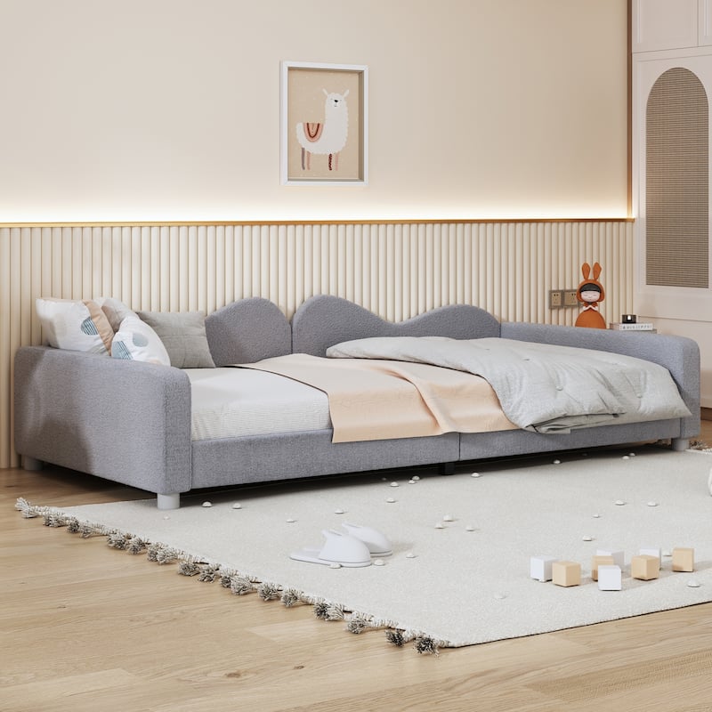 Upholstered Daybed, Sherpa Fabric Sofabed with Cloud-Shaped Backrest