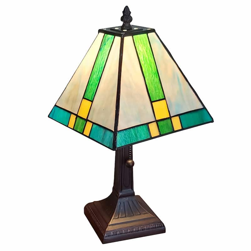 15" Metal Candlestick Table Lamp in Dark Brown with Green Shade - 9” x 14” x 15” - Dark-Brown-Green
