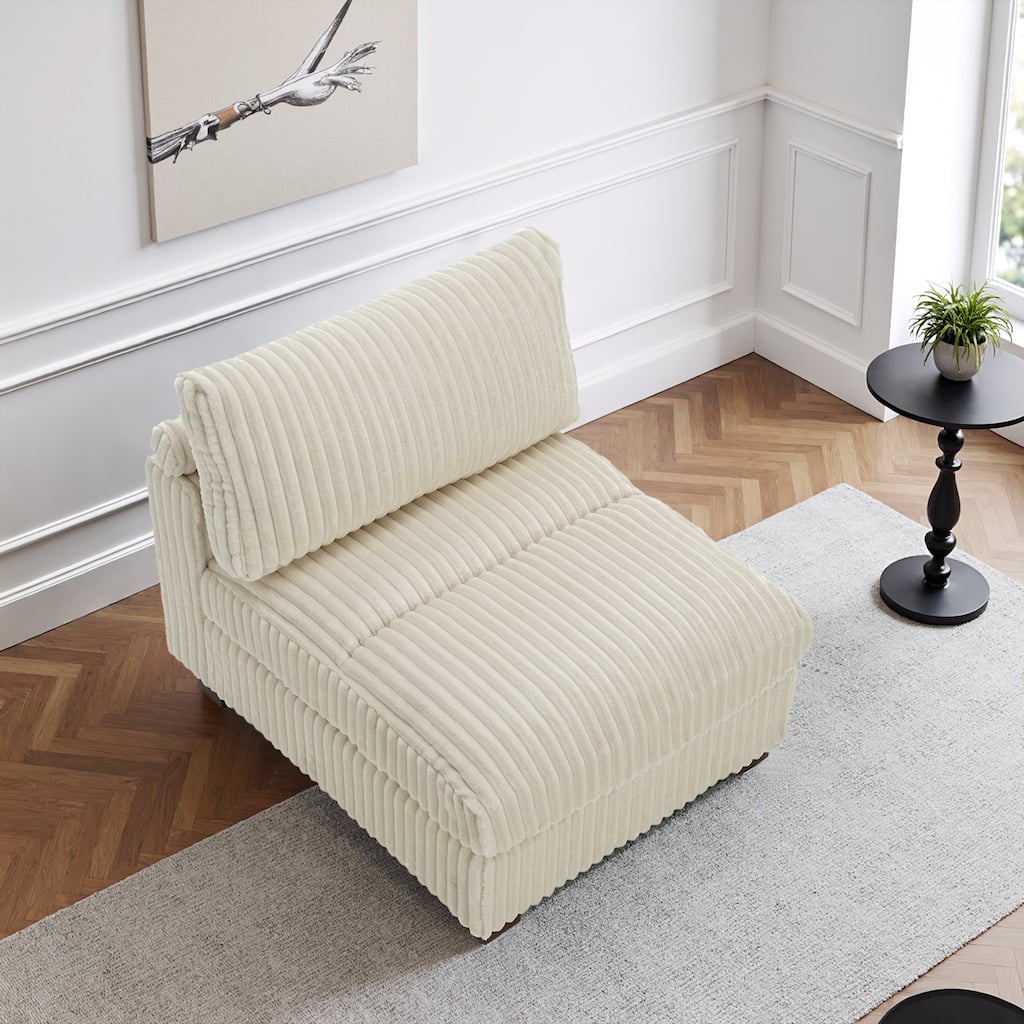 33" W Plush Corduroy Armless Chair Sectional Module with Pillows