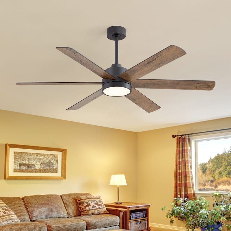 42/48/52/56/60/65-IN LED Ceiling Fan with Light Kit and Remote(5/6/7/8-Blade) - 60" - Black&Wood Grain