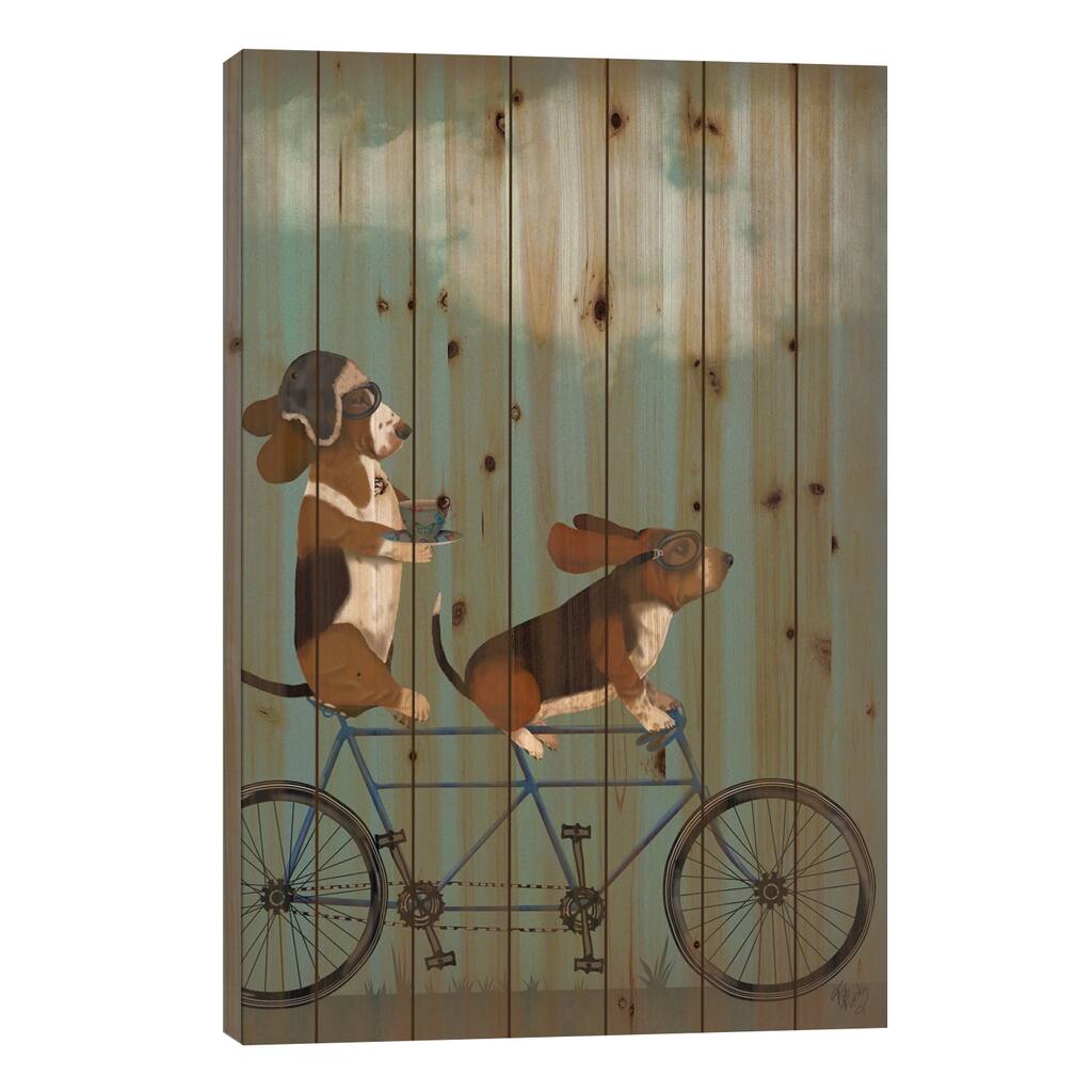 Basset Hound Tandem Print On Wood by Fab Funky - Multi-Color