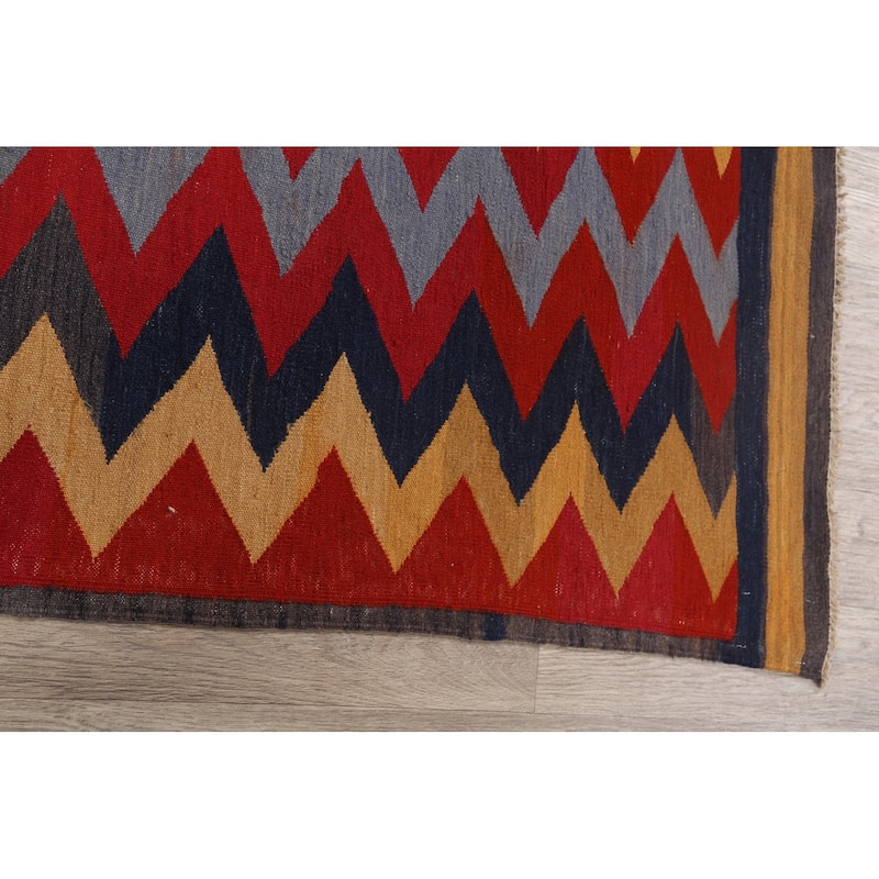 Geometric Chevron Kilim Oriental Area Rug Hand-woven Wool Carpet - 3'1" x 6'3"