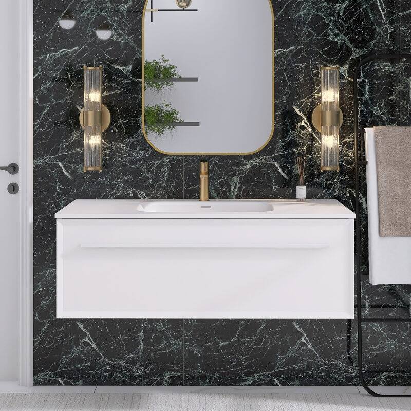 48 inch Plywood Floating Bathroom Vanity Set with Solid Surface Sink - 48" x 18"