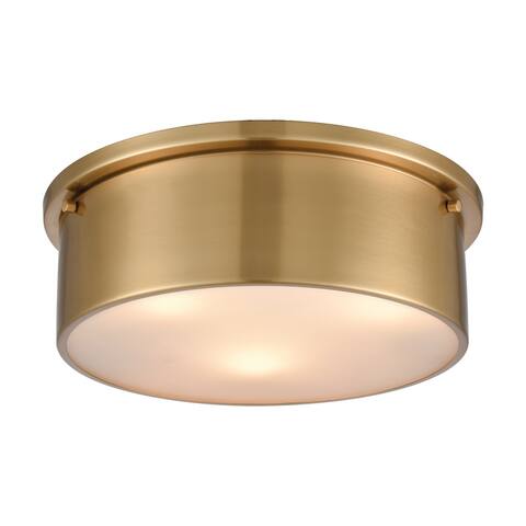 3-Light Flush Mount in Satin Brass with Frosted Glass