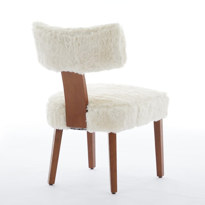 Set of 2 Upholstered Dining Chairs with Curved Backrest, Wooden Legs