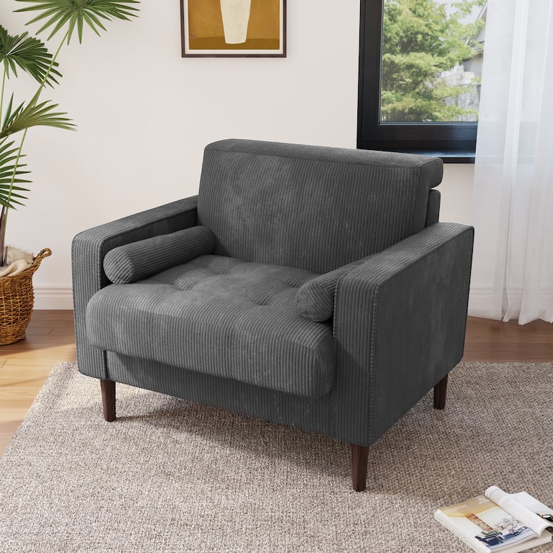 Modern Upholstered Corduroy Accent Chair With Arms Pillows - GRAY