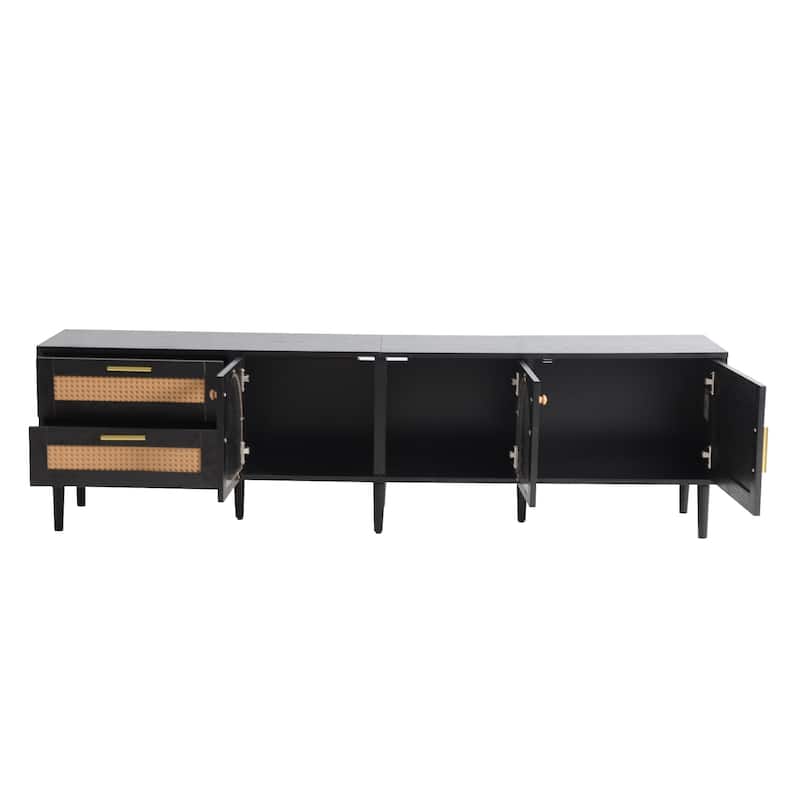 70.8Inch TV Stand LED Entertainment Center Rattan Media TV Console