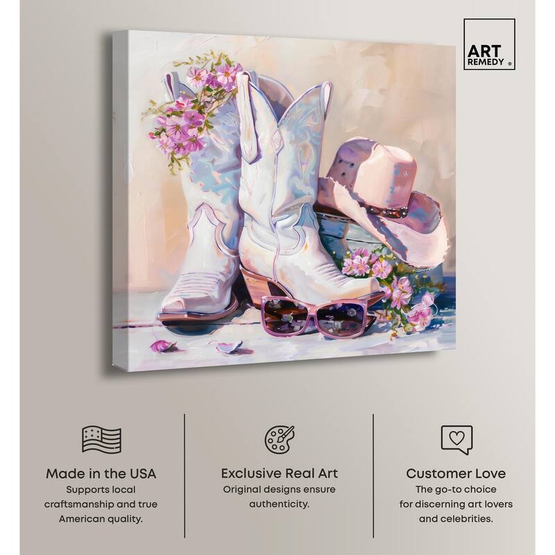 Spring Pink Cowboy Necessities Canvas by Art Remedy, Gallery Wrapped