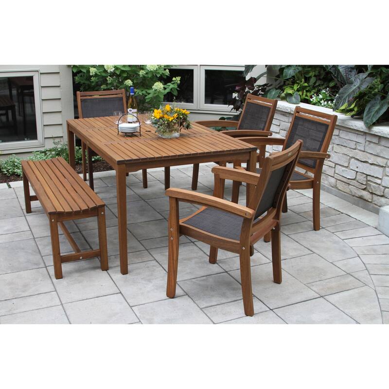 Eilaf 6 pc. Eucalyptus and Sling Dining Set with Bench - N/A