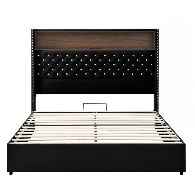 Luxurious Design Platform Bed Frame with USB Port and Night Light