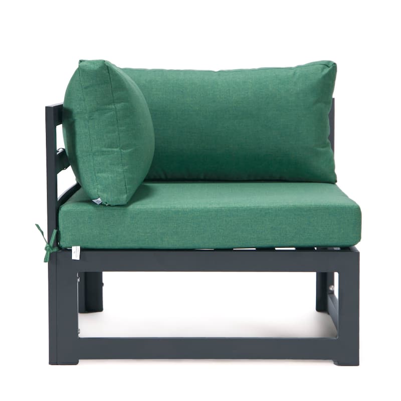 LeisureMod Chelsea 4-Piece Outdoor Patio Sectional Loveseat Set Black Aluminum with Cushions