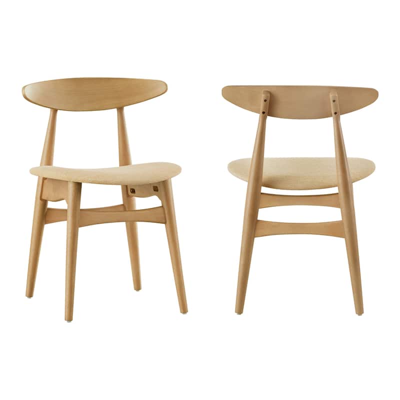 Ribe Mid-Century Modern Tapered Dining Chairs (Set of 2) - Oak Finish - Beige Linen